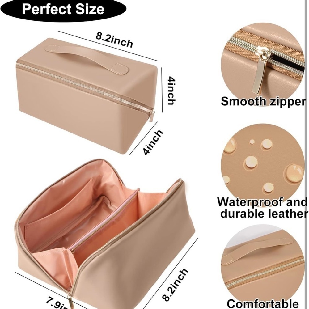 Large Capacity Travel Cosmetic Bag - Makeup Bag,Portable Leather Waterproof - Picture 2 of 4